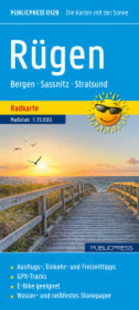 Rügen, Radkarte 1:75.000, Publicpress : Bergen - Sassnitz - Stralsund, mit Toureninfos, GPX Tracks, wasserfest und reißfest. 1:75000 (Radkarte PP 0128-25) （2025. 20 cm）